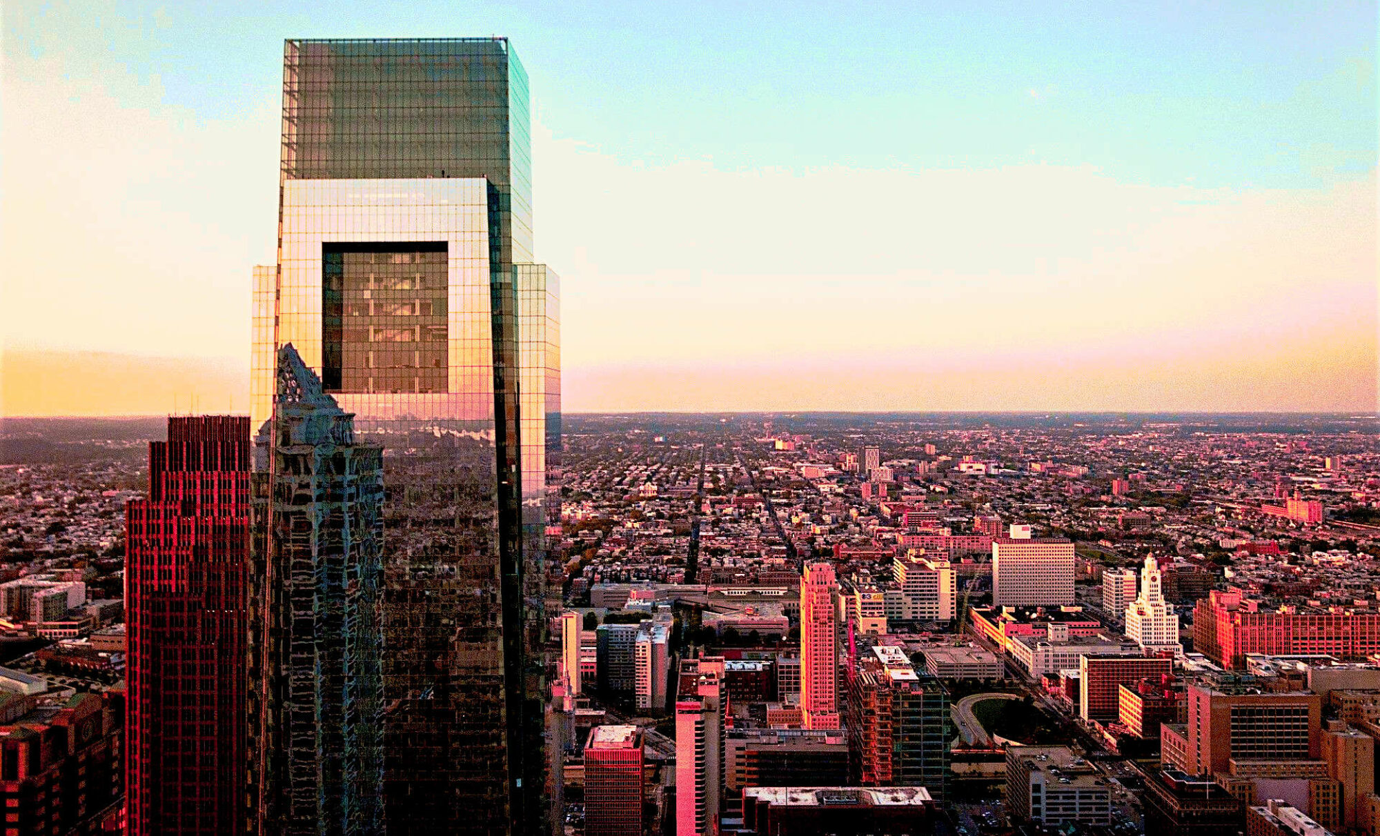 View of the first Comcast Center from the second tower | Front page of Permit Philly, a permit and license consulting firm